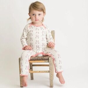 BESTAROO Bamboo White & Pink Ruffled‎ Bunny Romper Size 3-6 Month